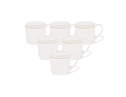 Clay Craft Elegant Gold Line Coffee/Tea Cups Set of 6 Perfect for Daily use 180 ml, White, Standard (Alton-Set of 6)