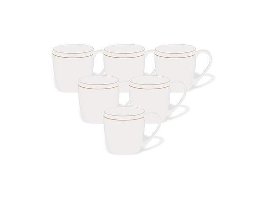 Clay Craft Elegant Gold Line Coffee/Tea Cups Set of 6 Perfect for Daily use 180 ml, White, Standard (Alton-Set of 6)