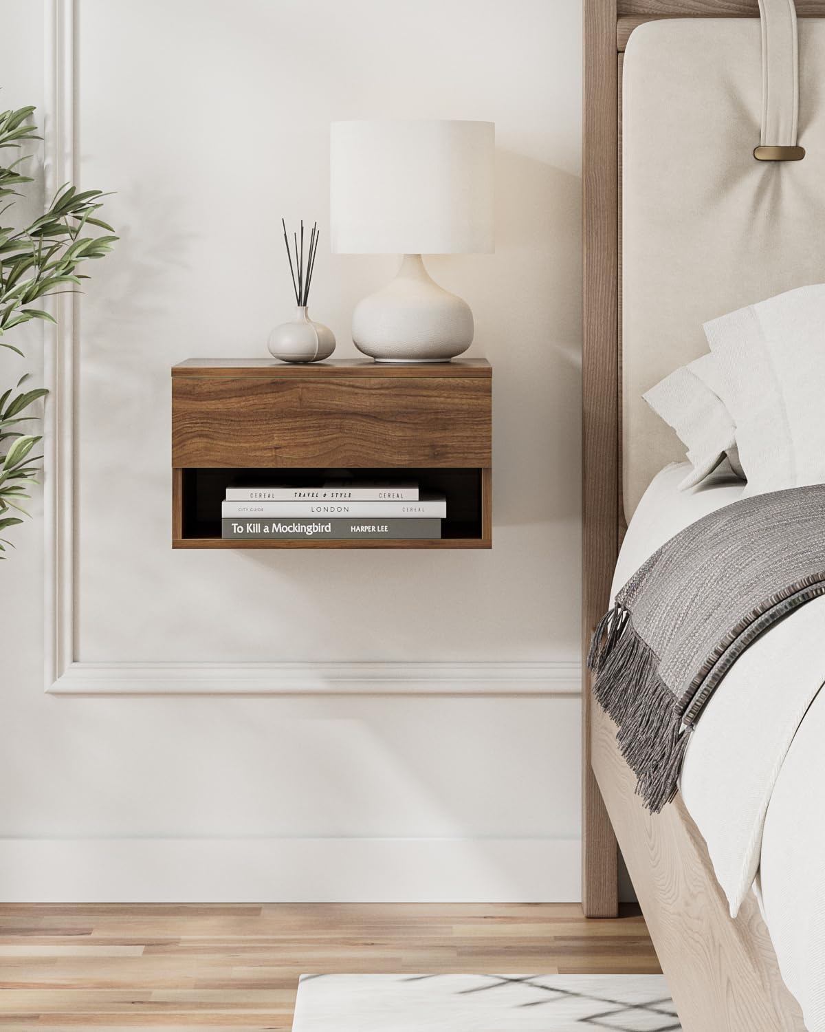 Floating Nightstand, Small Modern Floating Nightstand with Drawer, Floating Shelves for Bedroom, Bathroom, Blac