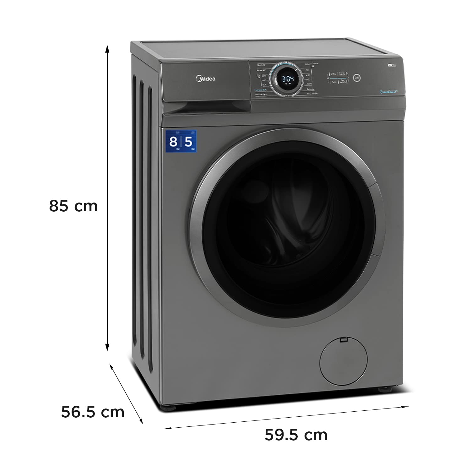 Midea 8Kg/5Kg Inverter Fully Automatic Washer Dryer (Mf100D80B/T-In, Titanium Silver, Inbuilt Heater) - Front Load