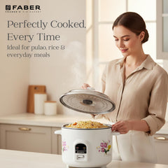 Faber 1.8L Rice Cooker|700watts|2 Stainless Steel Pot|Cool&Warm Mode|Floral White Finish| 2yrs Warranty on Product & 5yr