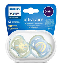 Philips Avent Ultra Air Soother - 2 x Light, Breathable Baby Soothers for Babies Aged 0‑6 Months (SCF085/13)