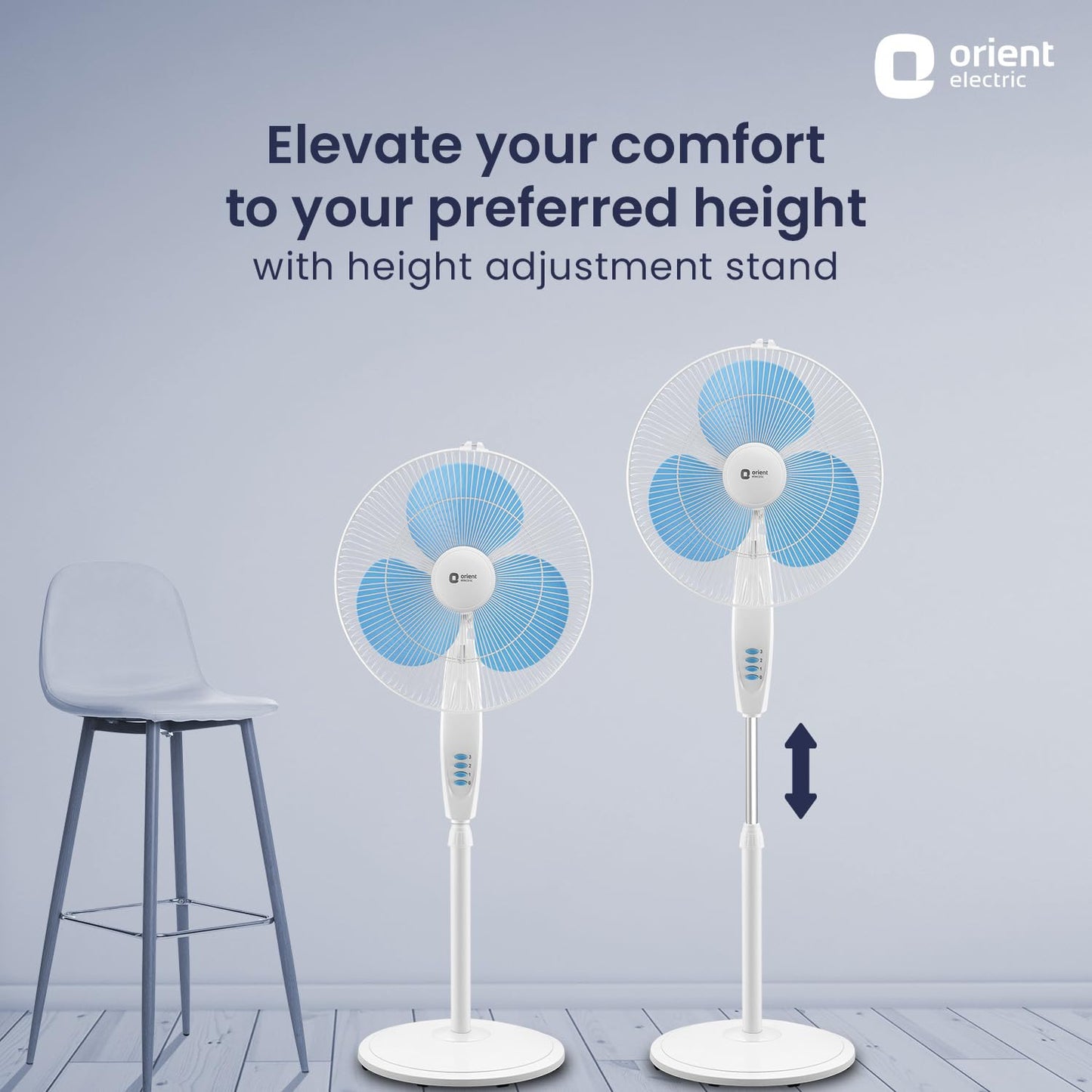 Orient Electric Stand-82 400 MM Oscillating Pedestal Fans | Stand Fan with Tilt Mechanism | High Air Delivery | Aesthetic Design with Telescopic Arrangement | 2 Year Warranty by Orient, Sky Blue