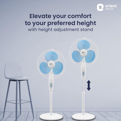Orient Electric Stand-82 400 MM Oscillating Pedestal Fans | Stand Fan with Tilt Mechanism | High Air Delivery | Aesthetic Design with Telescopic Arrangement | 2 Year Warranty by Orient, Sky Blue