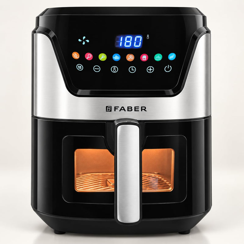 Faber 6L 1500W Digital Air Fryer | Fry, Bake, Roast, Toast, Defrost, Grill & Reheat | 85% Less Oil, 360° Air Cooking|8-P