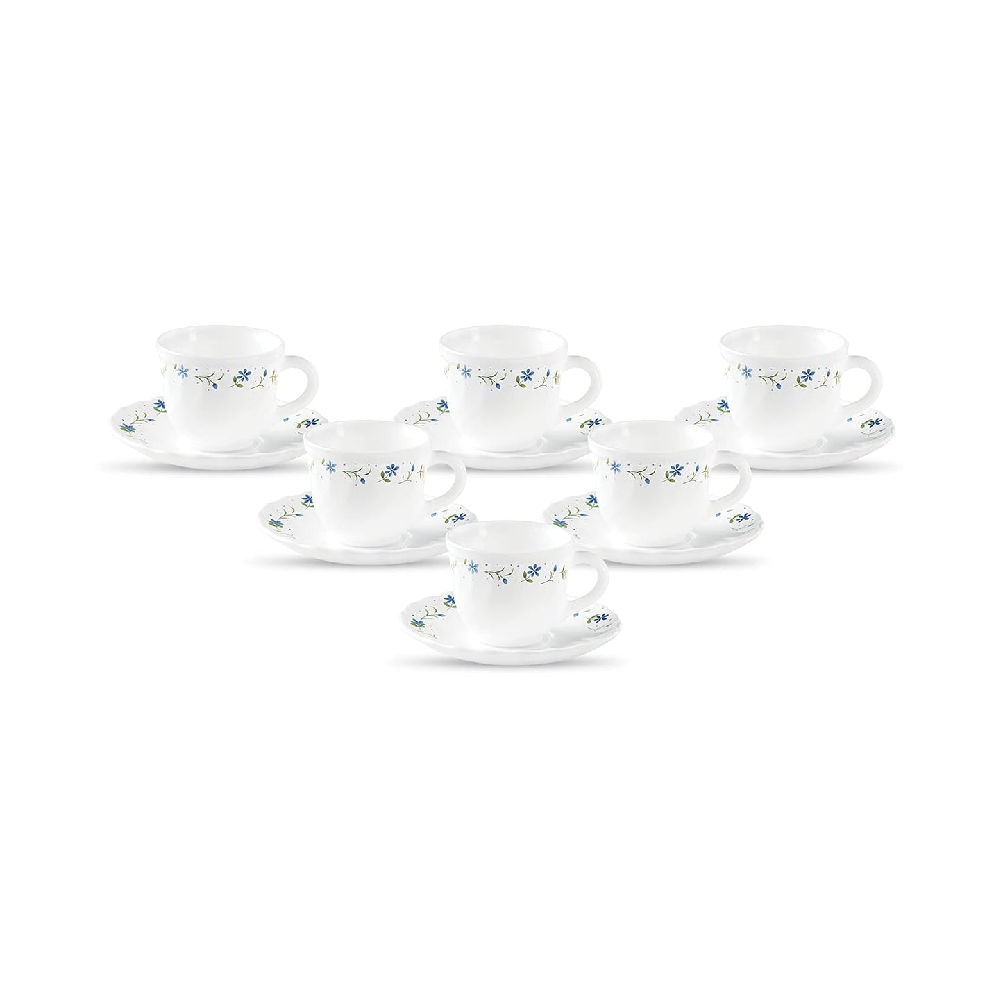 La Opala Diva, Opal Glass Crockery | Cup & Saucer Tulip Regular, Set of 12 | Twilight Bouquet, 160 ml | for Tea & Coffee | Microwave Safe | 100% Vegetarian | Extra Strong | Super Light | Super White