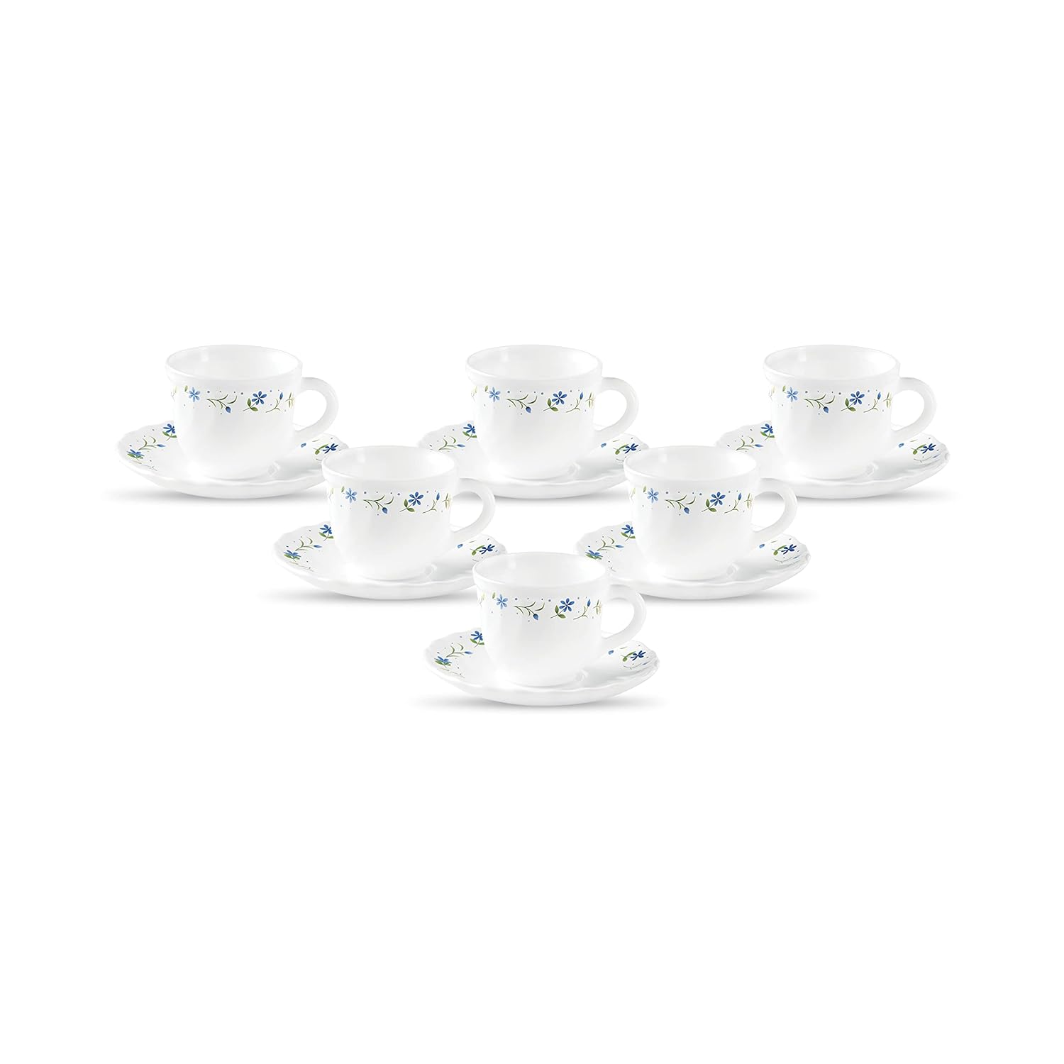 La Opala Diva, Opal Glass Crockery | Cup & Saucer Tulip Regular, Set of 12 | Twilight Bouquet, 160 ml | for Tea & Coffee | Microwave Safe | 100% Vegetarian | Extra Strong | Super Light | Super White