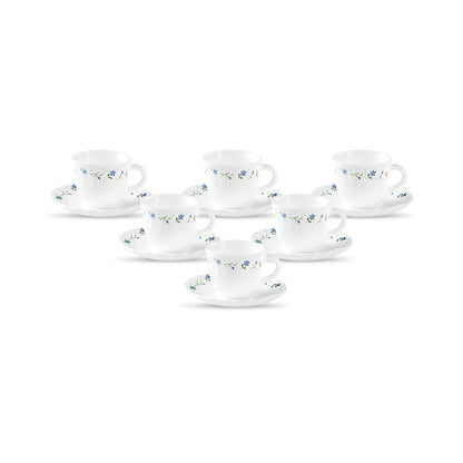 La Opala Diva, Opal Glass Crockery | Cup & Saucer Tulip Regular, Set of 12 | Twilight Bouquet, 160 ml | for Tea & Coffee | Microwave Safe | 100% Vegetarian | Extra Strong | Super Light | Super White