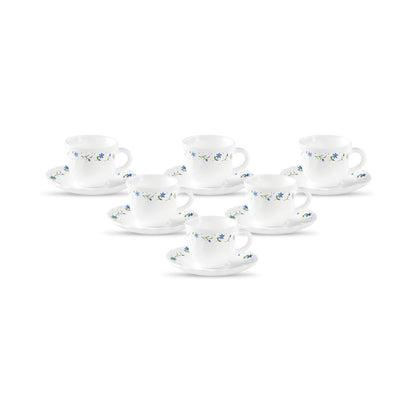 La Opala Diva, Opal Glass Crockery | Cup & Saucer Tulip Regular, Set of 12 | Misty Drops, 160 ml | for Tea & Coffee | Microwave Safe | 100% Vegetarian | Extra Strong | Super Light | Super White