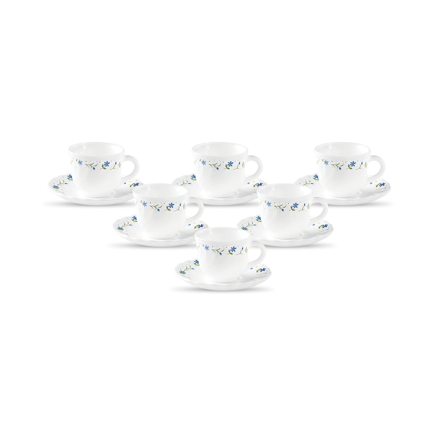 La Opala Diva, Opal Glass Crockery | Cup & Saucer Tulip Regular, Set of 12 | Citron Weave, 160 ml | for Tea & Coffee | Microwave Safe | 100% Vegetarian | Extra Strong | Super Light | Super White