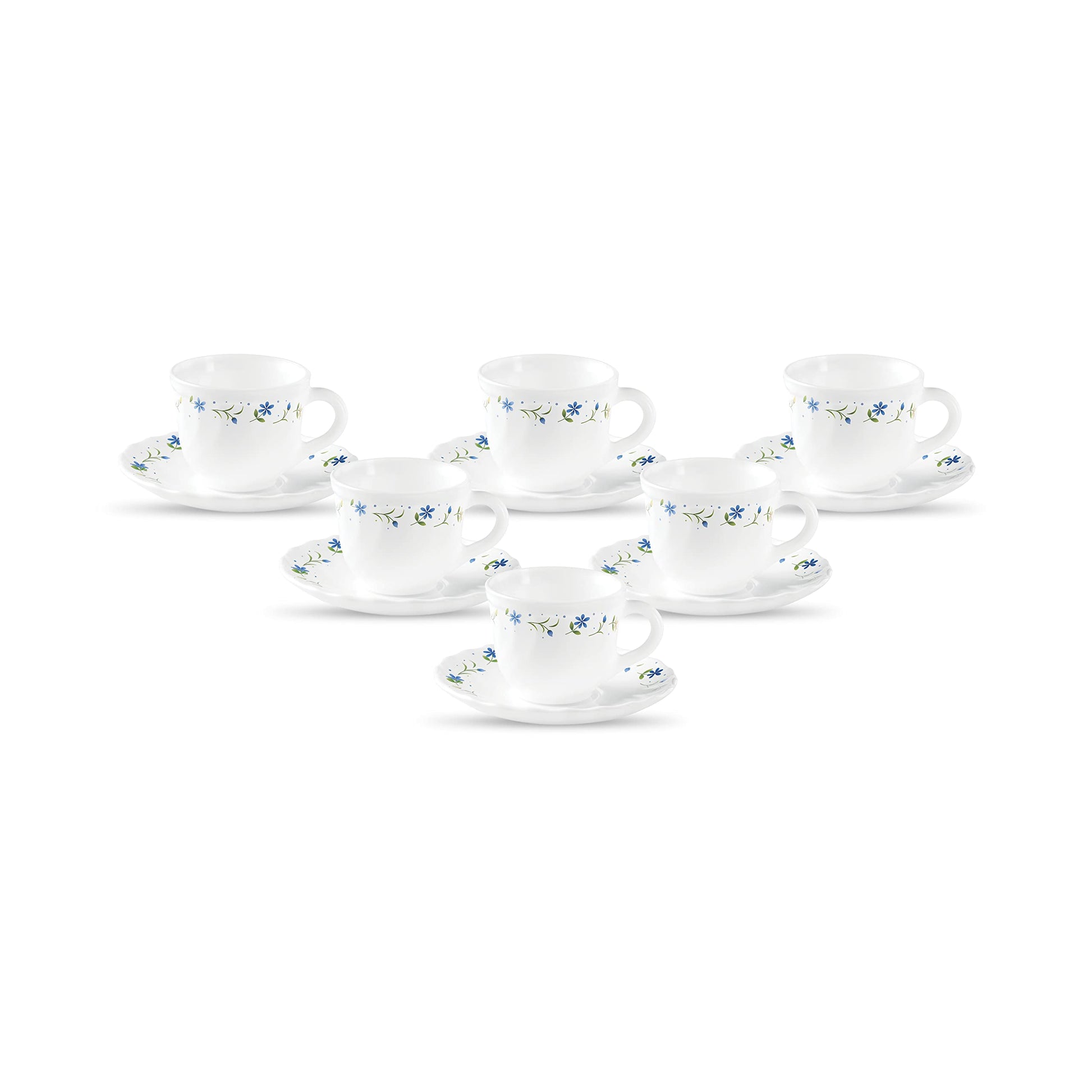 La Opala Diva, Opal Glass Crockery | Cup & Saucer Tulip Regular, Set of 12 | Citron Weave, 160 ml | for Tea & Coffee | Microwave Safe | 100% Vegetarian | Extra Strong | Super Light | Super White