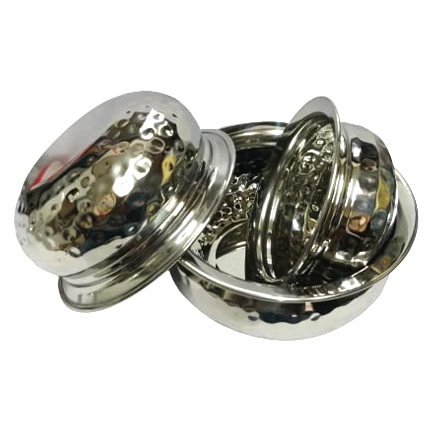 Dynore Stainless Steel 3 Pcs Hammered Serving Handi/Serving Bowls- Set of 3
