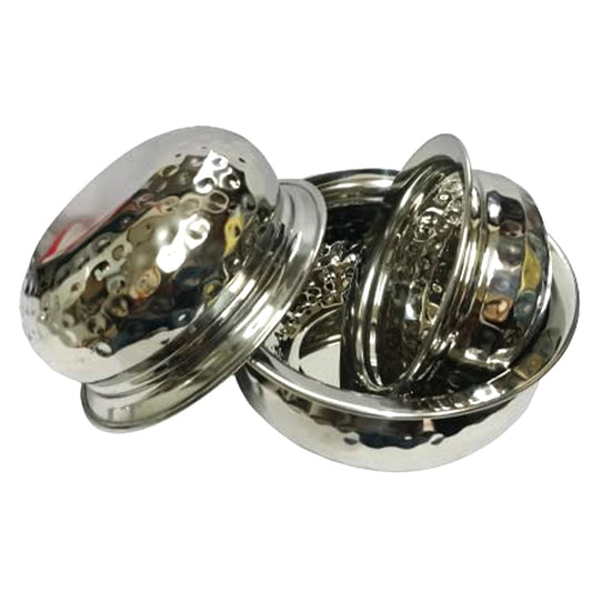 Dynore Stainless Steel 3 Pcs Hammered Serving Handi/Serving Bowls- Set of 3