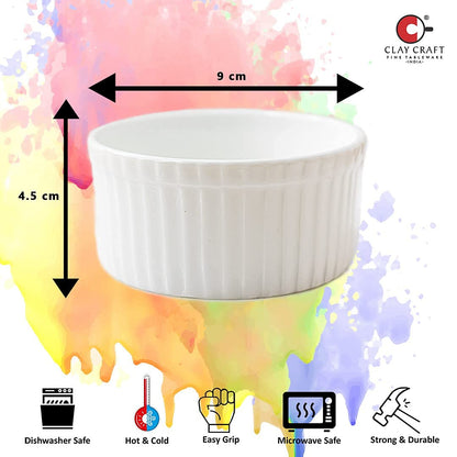 Clay Craft Basics - Ceramic Ramekin Bowl/Soufflé Dish for Baking and Serving Puddings, Custards Or Other Desserts - Set of 6-180 Ml (White)