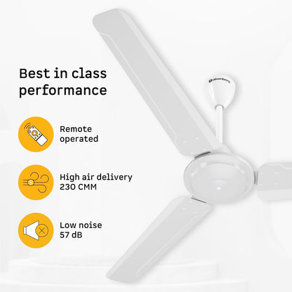 atomberg Ameza 1200mm Timeless BLDC Ceiling Fan with Remote|BEE 5 star|High Air Delivery|LED Speed Indicator|Low Noise|Timeless Design with Power Saving|2 Year Warranty|Gloss White