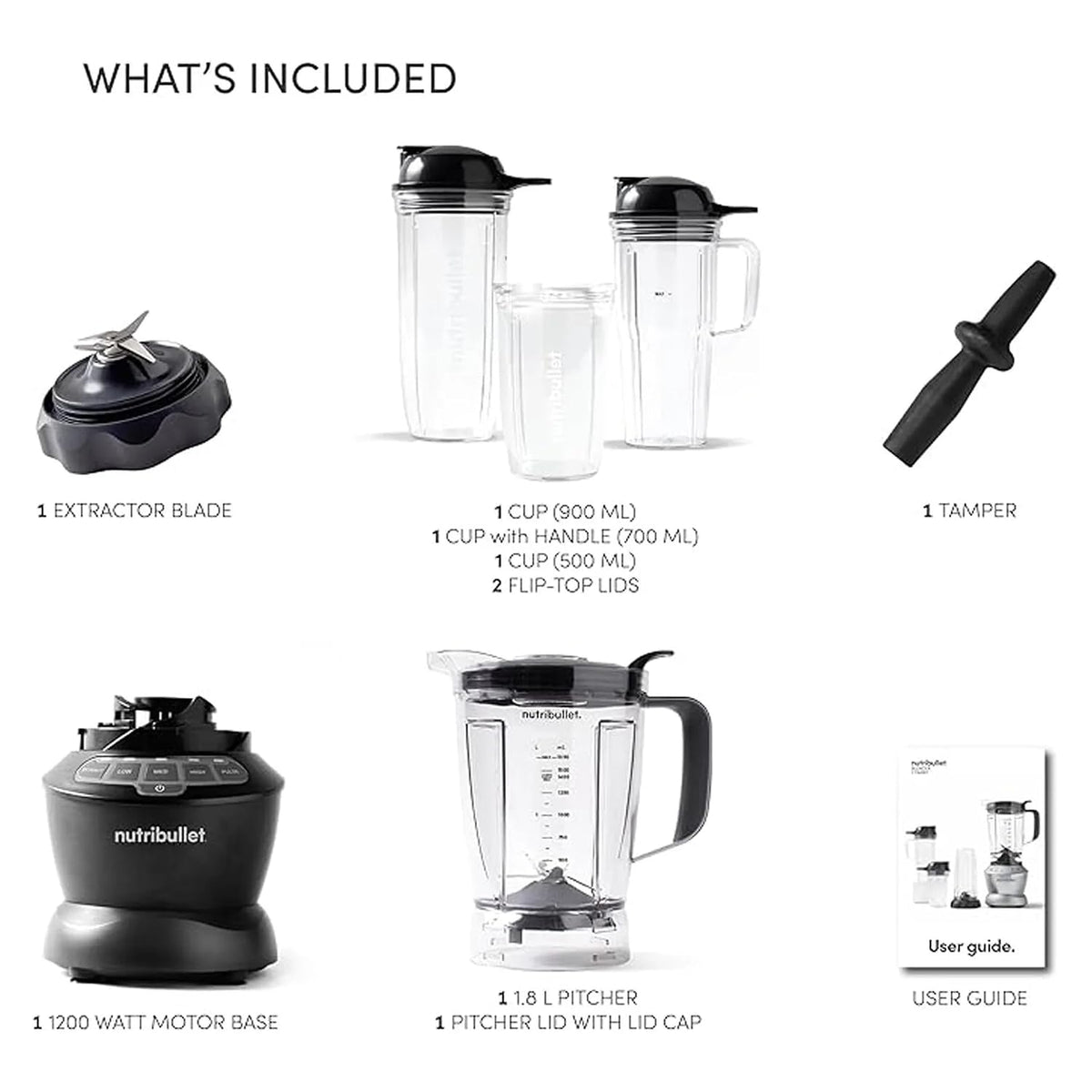 Nutribullet 1200W Combo Blender, USA #1 Mixer, Grinder, Smoothie Maker, Food Processor, "The Original Nutribullet", 3 Unbreakable Jars, 1.8L Extra Large Pitcher & Tamper, 2yrs warranty (Dark Grey)