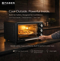 Faber FOTG 24L Neo|1500 Watts OTG|Bake,Toast, Grill| 4 Stage Functions,Upper & Lower Heating|Cool-Touch Handle, Heat Resistant Glass, Indicator Light, Auto-Shut, Ready Bell| Removable Crumb Tray