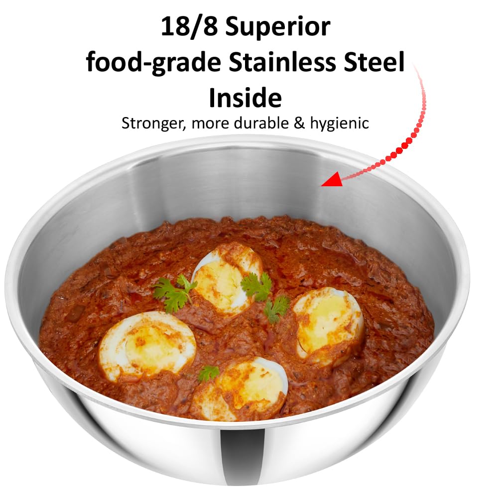 Hawkins 3 Litre Metro Kadhai, Triply Stainless Steel Induction Tasla, Silver (SSTA30)