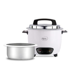 Pigeon by Stovekraft Joy Rice Cooker with Single pot, 1 litres. (White) | Toughened Glass Lid | 400 Watts | Aluminium Cooking Pot | Measuring Cup| Spatula | Energy Efficient Cooking