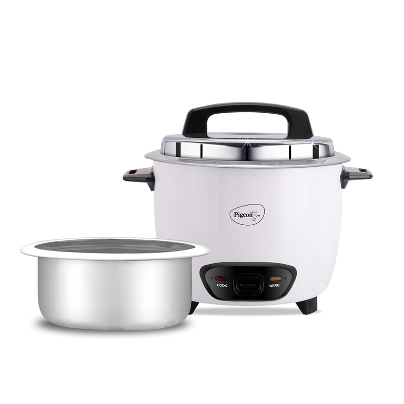 Pigeon by Stovekraft Joy Rice Cooker with Single pot, 1 litres. (White) | Toughened Glass Lid | 400 Watts | Aluminium Cooking Pot | Measuring Cup| Spatula | Energy Efficient Cooking