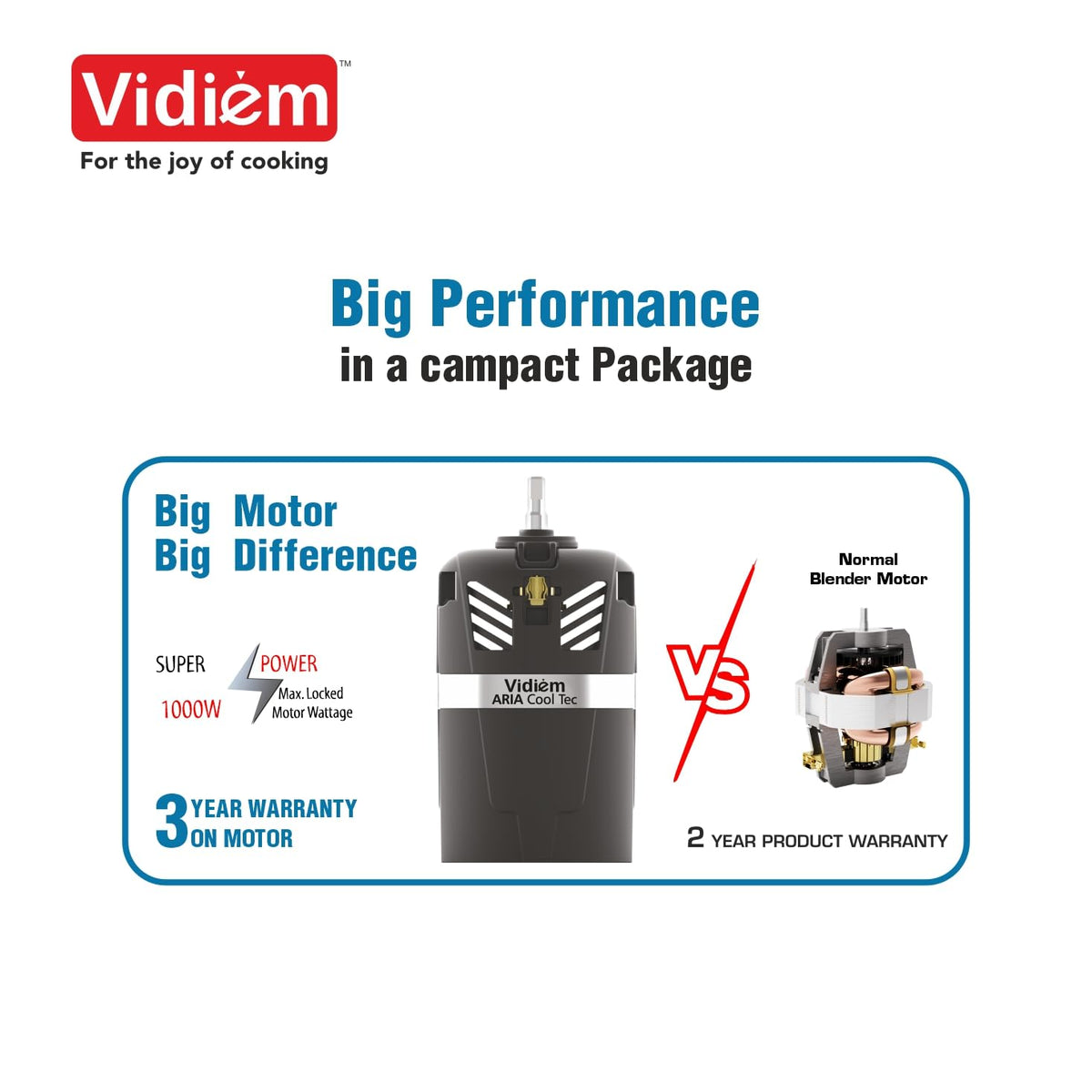 Vidiem VITA Sport 500 W Personal Blender/Mixer/Grinder/Smoothie Maker | 22000 RPM Aria CoolTec Motor | 3 Jars (600 ml SS
