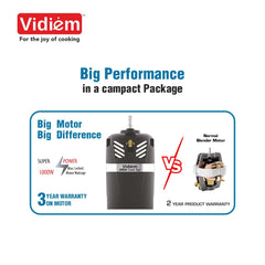 Vidiem VITA Sport 500 W Personal Blender/Mixer/Grinder/Smoothie Maker | 22000 RPM Aria CoolTec Motor | 3 Jars (600 ml SS