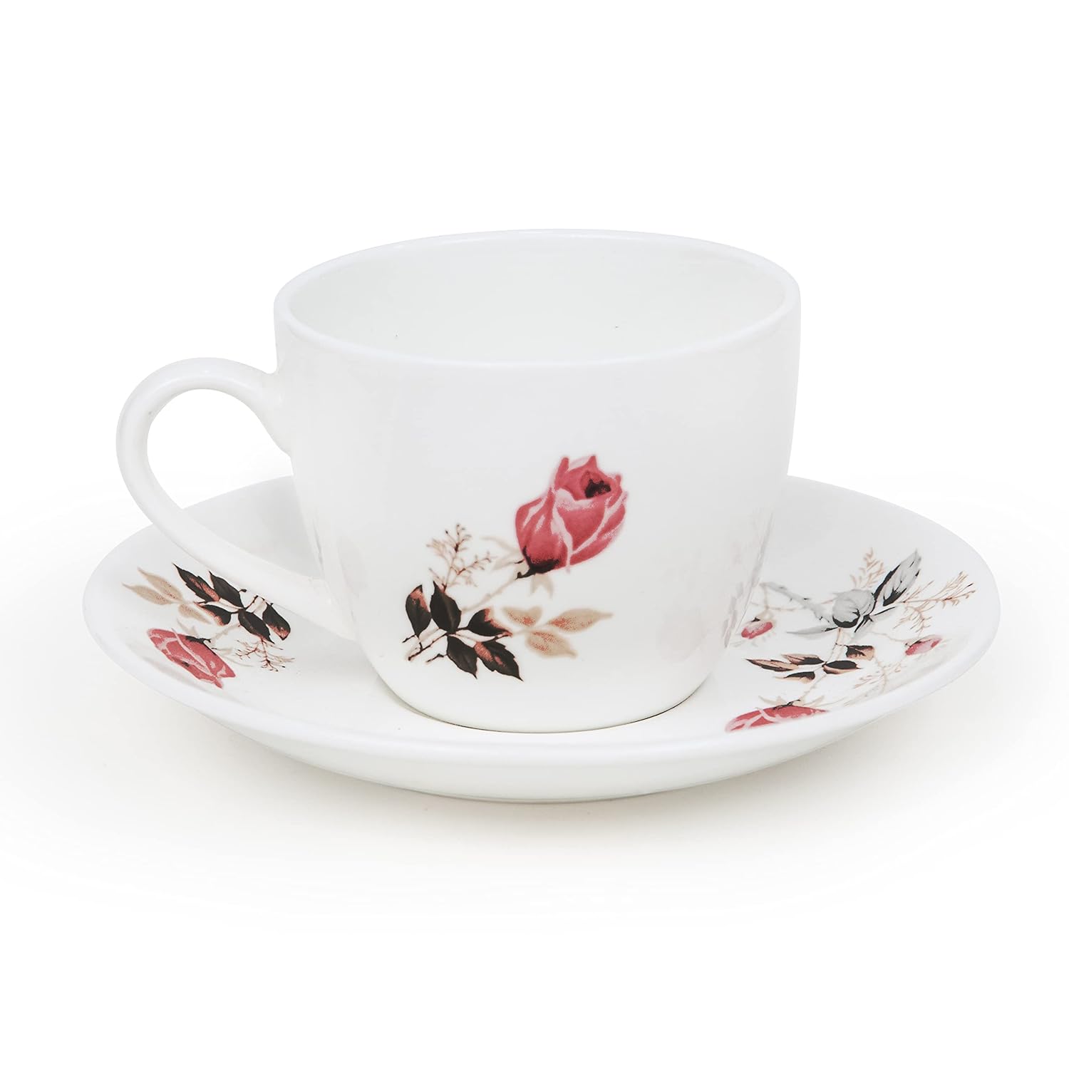 Clay Craft Fine Ceramic | Floral Printed | Tea/Coffee Cups - Set of 6-180 ml Each (Cup Saucer)