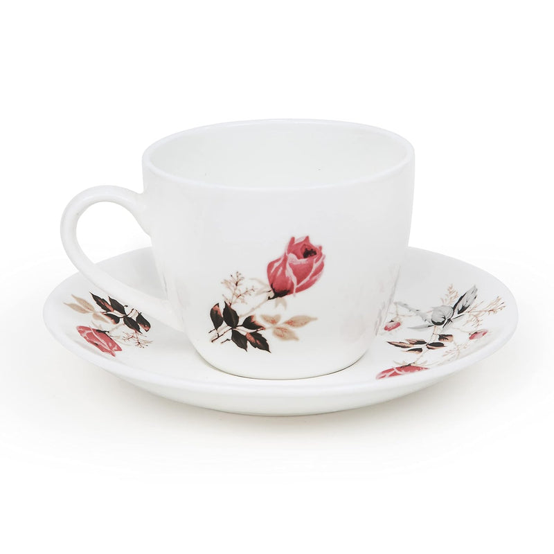 Clay Craft Fine Ceramic | Floral Printed | Tea/Coffee Cups - Set of 6-180 ml Each (Cup Saucer)