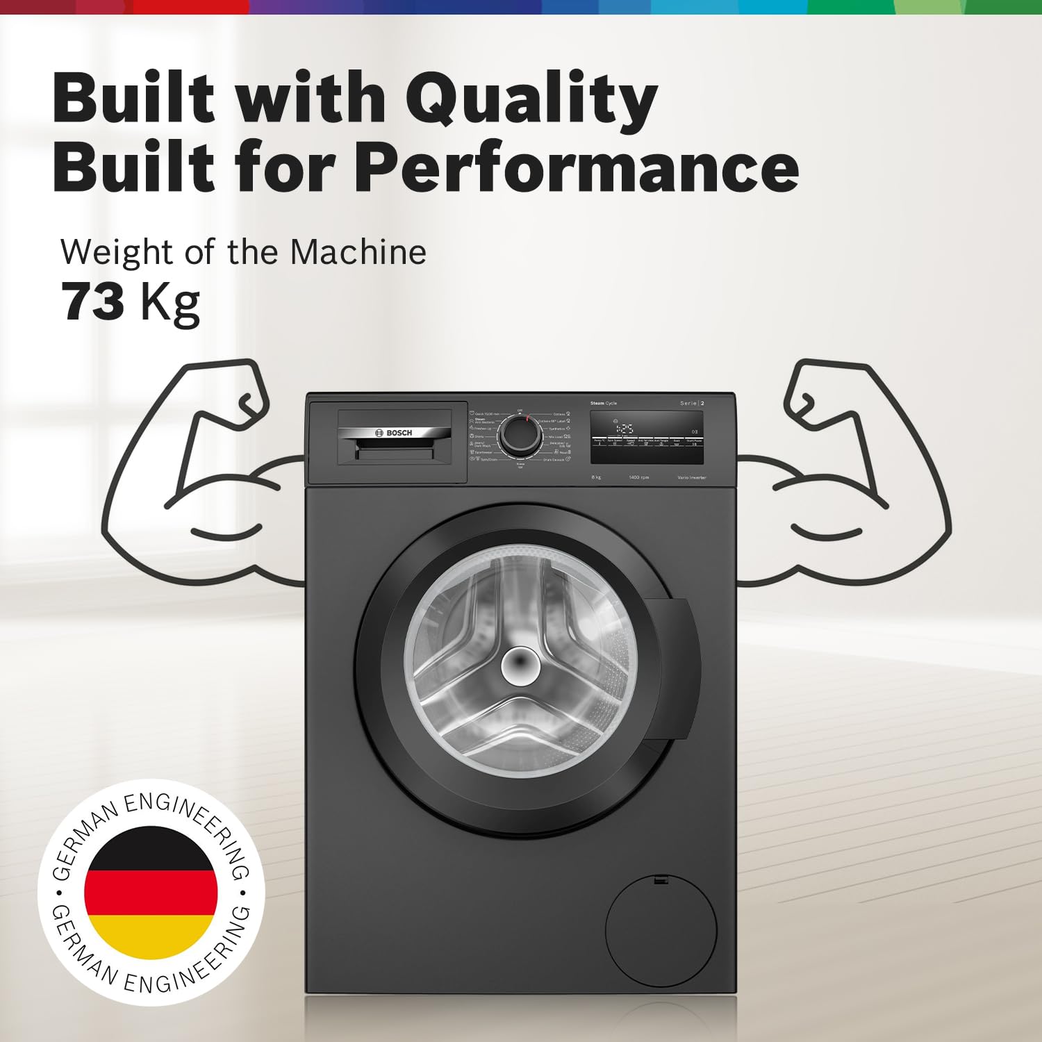 Bosch 8 kg 5 Star Fully-Automatic Front Loading Washing Machine (WAJ2826CIN, Black Grey, AI active water plus, In-Built Heater)