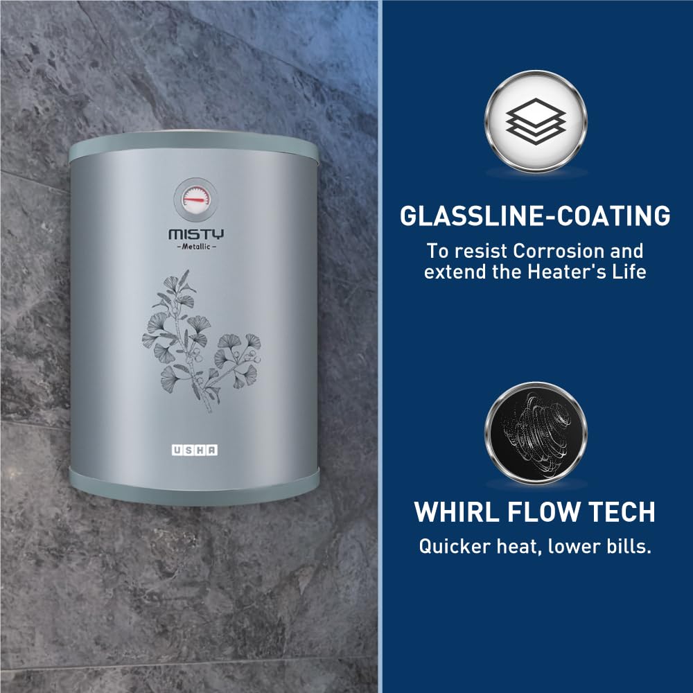 Usha Misty 6 Ltr 2000-Watt 5 Star Storage Water Heater (Grey Magnolia) With Pipes & Free Installation