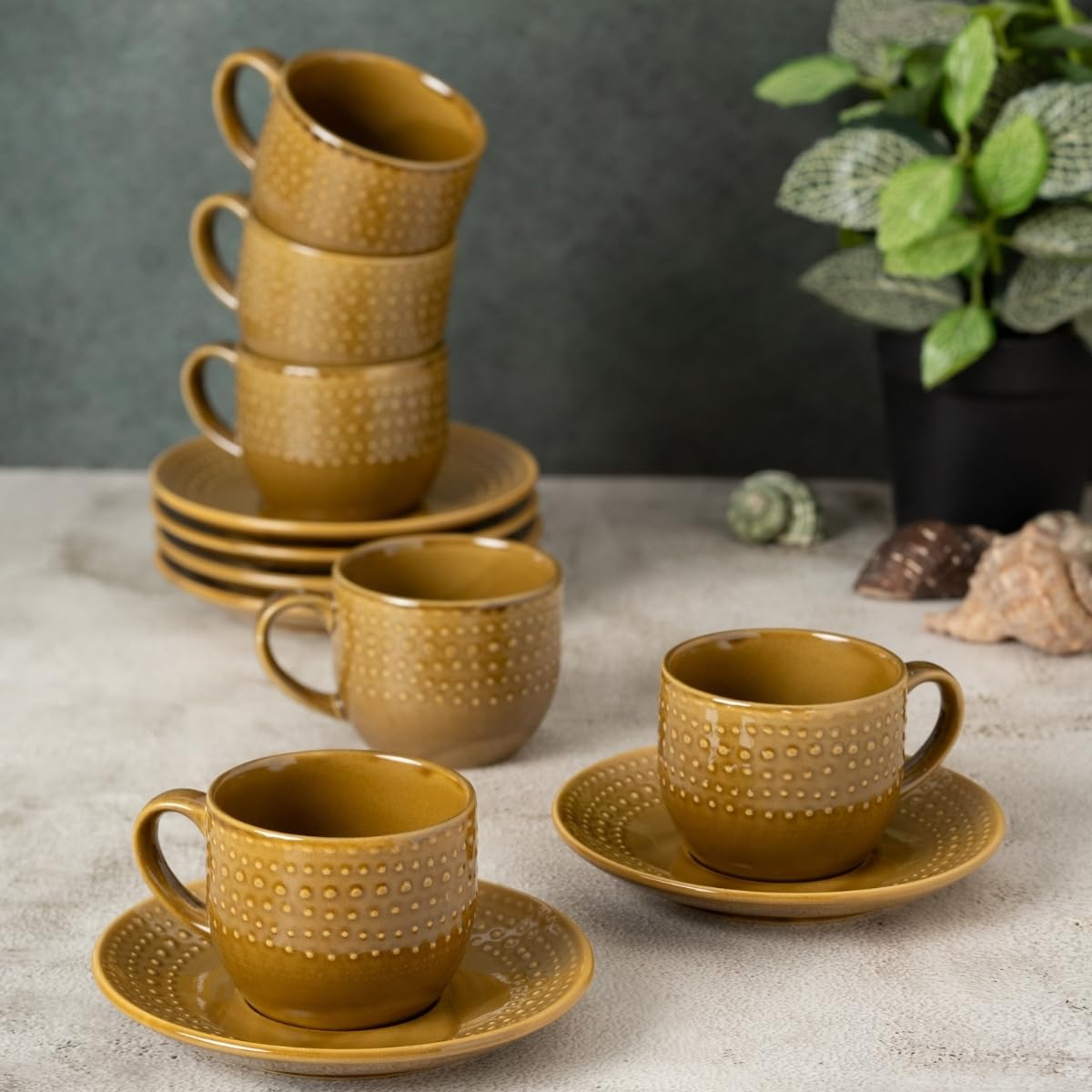 Clay Craft Fine Ceramic Apex Beige Cups & Saucer, Set of 12, Cups for Tea & Coffee, Gift Set, Elegant Design for Home and Kitchen and Can Be Gifted to Your Loved Ones On Any Occassions.