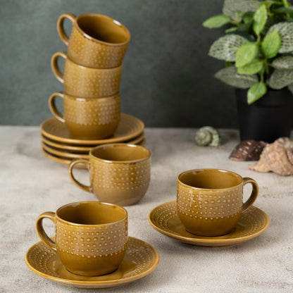Clay Craft Fine Ceramic Apex Brown Cups & Saucer, Set of 12, Cups for Tea & Coffee, Gift Set, Elegant Design for Home and Kitchen and Can Be Gifted to Your Loved Ones On Any Occassions