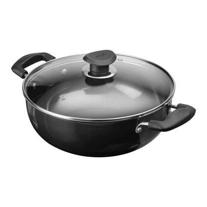 Vinod Black Pearl Hard Anodised Non Stick Deep Kadhai with Glass Lid - 9.5 LTR, 34 cm | 3.25mm Thickness | kadai for Cooking | Metal Spoon Friendly | 2 Year Warranty