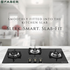 Faber Hob 3 Burner | Auto-Ignition | Spillage Proof | HOB SUPERIA HT903 BR AI |Metal Knobs | Pan Support |5 Yr Warranty 