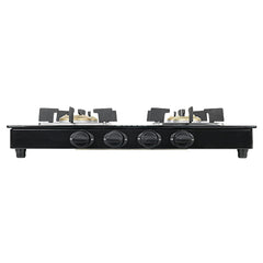 Faber Glass Top 4 Burner Gas Stove (Hob Cooktop Pearl 4BB BK) with Jumbo Burner, Diamond Coated Pan Support, Manual Igni