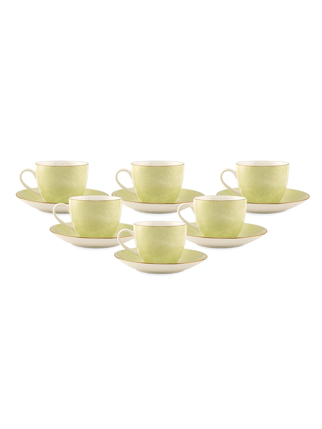 Clay Craft Fine Ceramic Paradise Cup & Saucer Set for Tea/Coffee of 12 (6 Cups + 6 Saucers) - 180 ml Each (Cream)