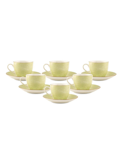Clay Craft Fine Ceramic Paradise Cup & Saucer Set for Tea/Coffee of 12 (6 Cups + 6 Saucers) - 180 ml Each (Cream)
