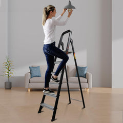 Bonkaso Climb Lite Pro 6 Steps Foldable Aluminium Ladder, Load Capacity Upto 120kg, Multipurpose Ladder for Home & Office, Anti-Skid, Heavy Duty Platform, 5 Years Warranty (191h x 52w Cms) Black