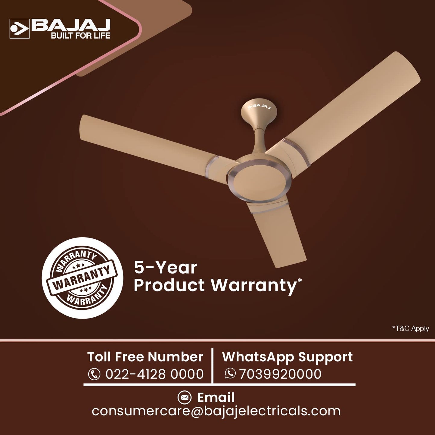 Bajaj Stylo 12S2 1200MM (48") Ceiling Fans for Home | BEE-2 Star Rated Energy Efficient Fan | SUPER 5TUFF TECHNOLOGY™ | SumoTuff Blades | High Air Delivery & High Speed | 5-Yrs Warranty 【Amber Gold】