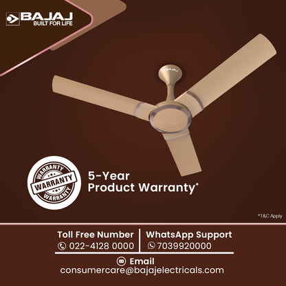 Bajaj Stylo 12S2 1200MM (48") Ceiling Fans for Home | BEE-2 Star Rated Energy Efficient Fan | SUPER 5TUFF TECHNOLOGY™ | SumoTuff Blades | High Air Delivery & High Speed | 5-Yrs Warranty 【Amber Gold】