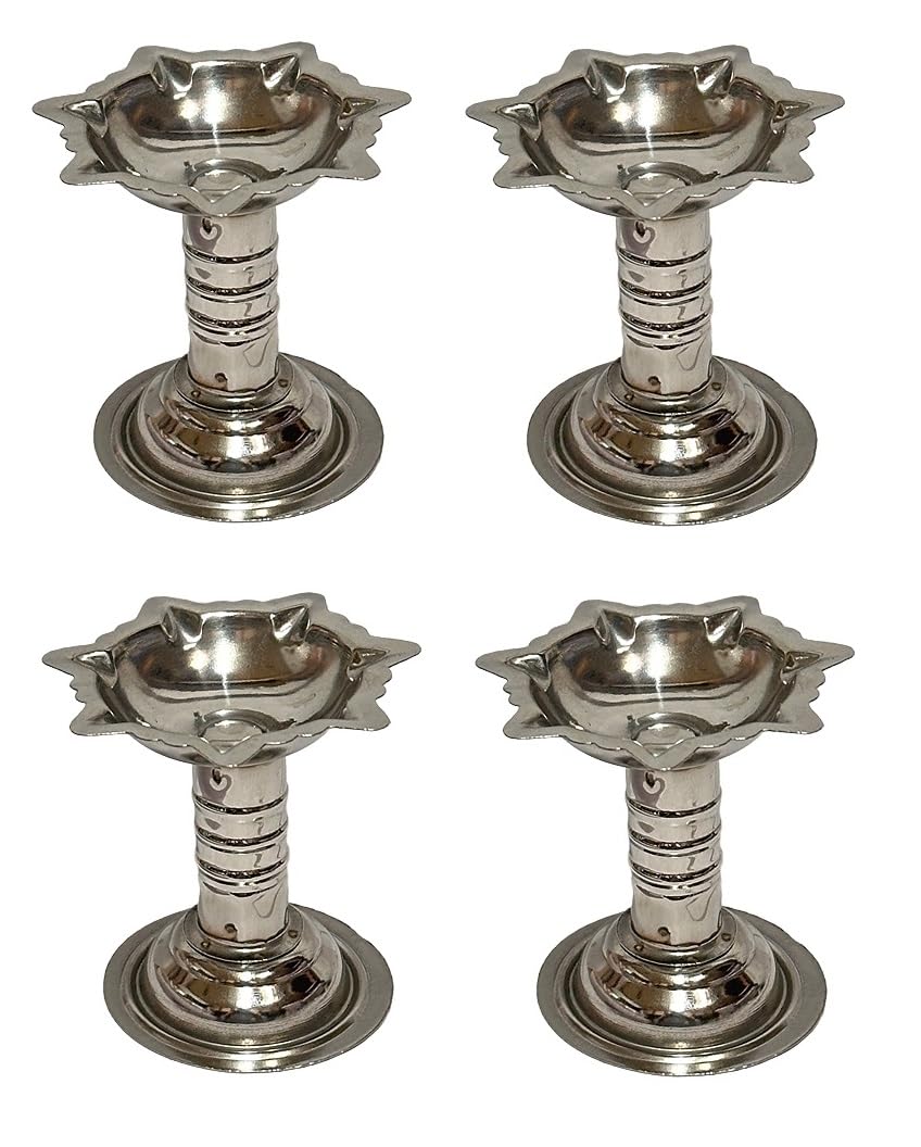 Dynore Stainless Steel Diya/Samai/Lamp/Deepak for Pooja, Gifts and Home Decore- Set of 4 Pcs