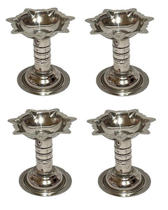 Dynore Stainless Steel Diya/Samai/Lamp/Deepak for Pooja, Gifts and Home Decore- Set of 4 Pcs