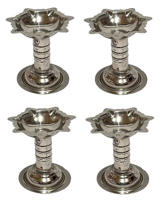 Dynore Stainless Steel Diya/Samai/Lamp/Deepak for Pooja, Gifts and Home Decore- Set of 4 Pcs