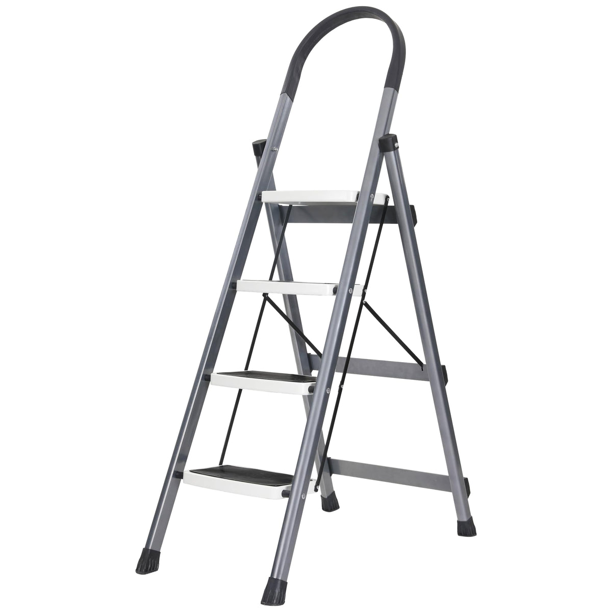 HOUZA Steel Ladder for Home 7 Steps Foldable with Anti-Skid Wide Steps (30cm x 20cm) | 7 Step Ladder for Home Use with D-Shape Rods | Secure Lock | 150 Kg Capacity Folding Ladder | 5 Year Warranty