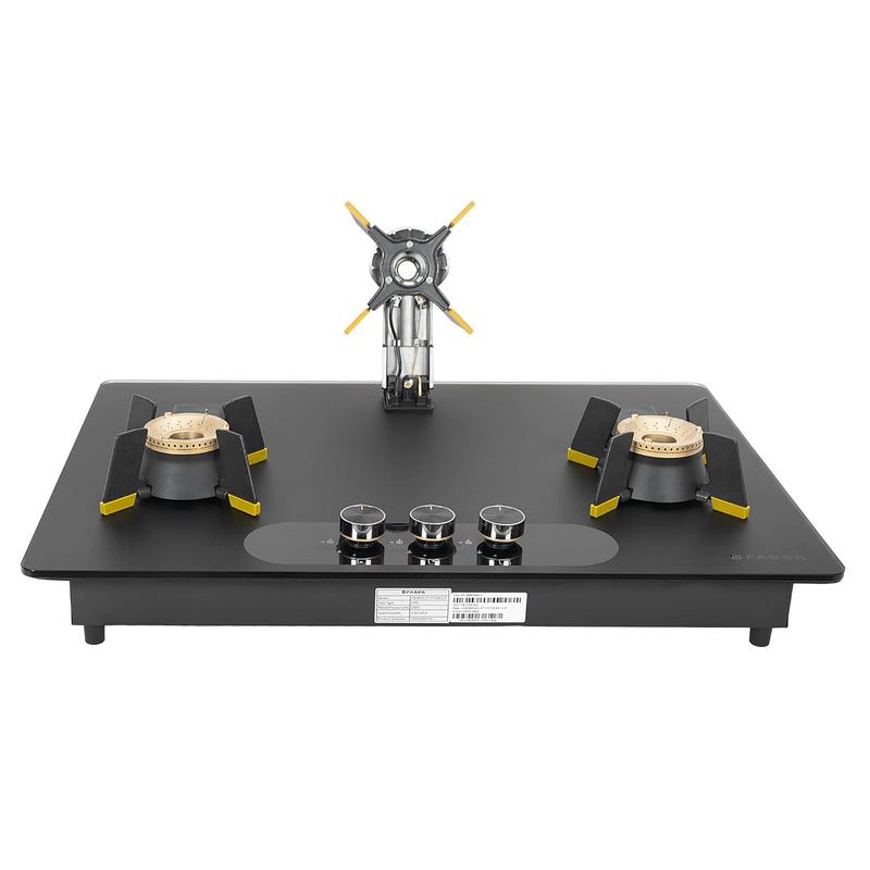 Faber Liftable Burners Hob - 75cm Black Glass| Auto Ignition| FFD| Cast Iron Pan Support| Premium Knobs| 1Yr Comprehensi