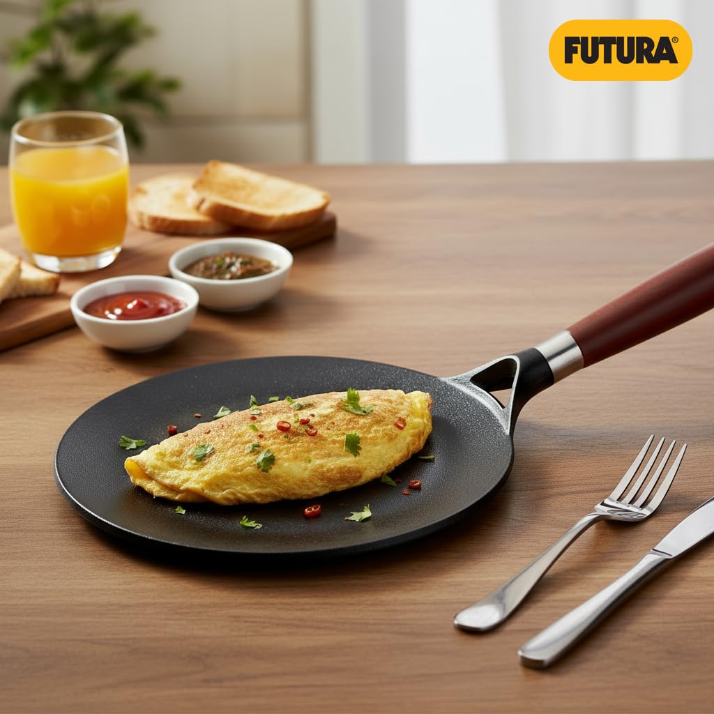 Hawkins Futura 22 cm Cast Iron Tava, Cast Iron Tawa for Roti, Cast Iron Cookware for Kitchen, Black (CIT22)