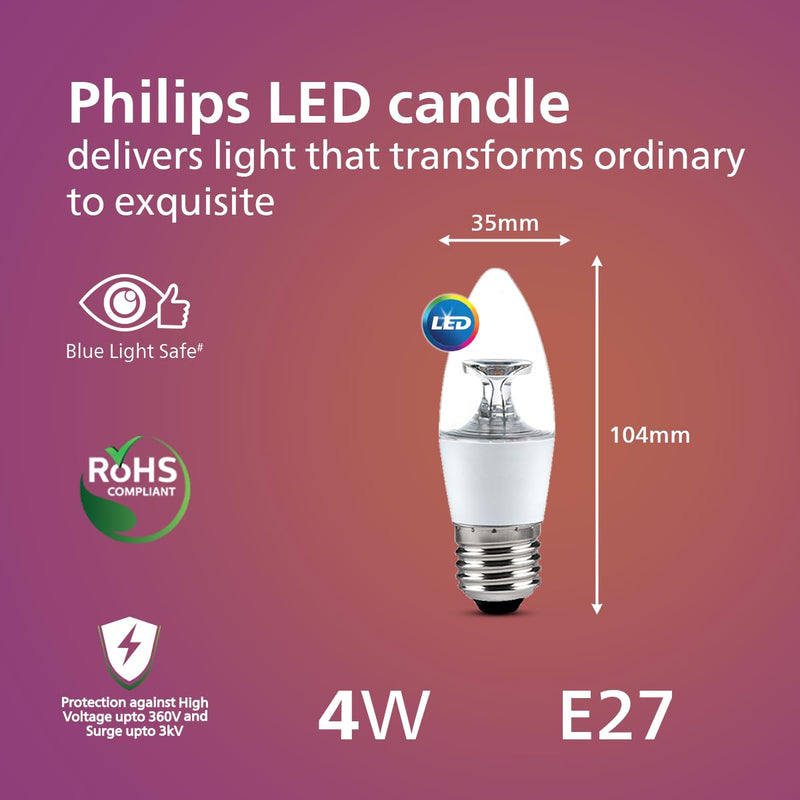 Philips 4W LED Clear Candle Bulb