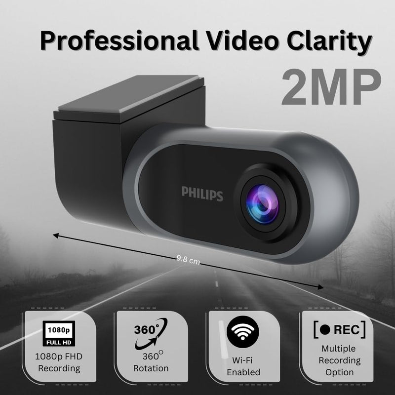 Philips GoSure 3101 Dashcam for Car with 32GB SD Card