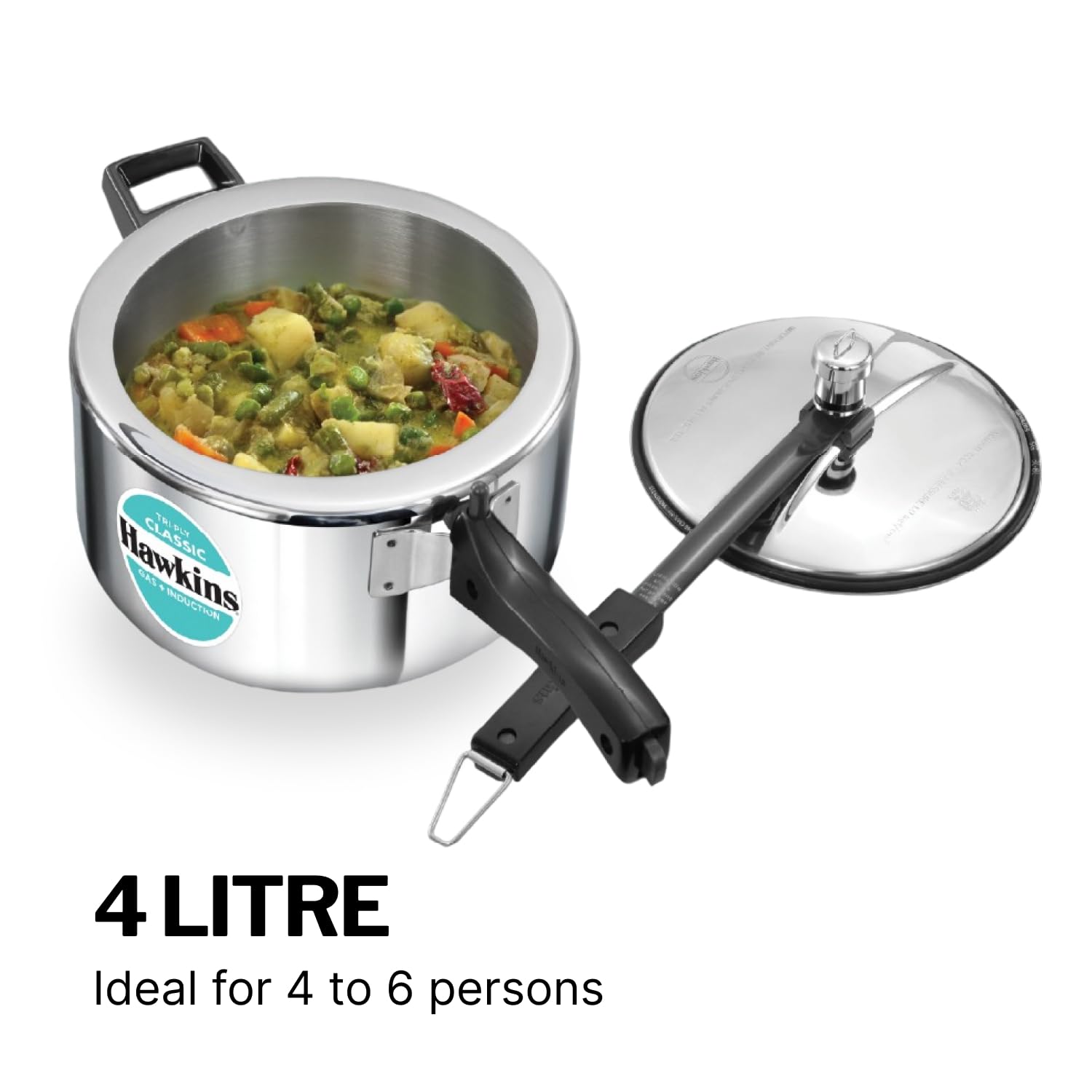 Hawkins Triply 4 Litre Classic Pressure Cooker, Triply Stainless Steel Induction Inner Lid Cooker & Tall Design, Silver (SSTCL40)