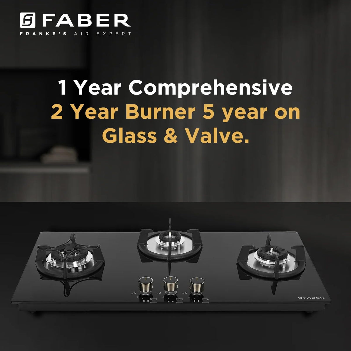 Faber Hob 3 Burner | Auto-Ignition | Spillage Proof | HOB SUPERIA HT903 BR AI N |Metal Knobs | Pan Support |5 Yr Warrant